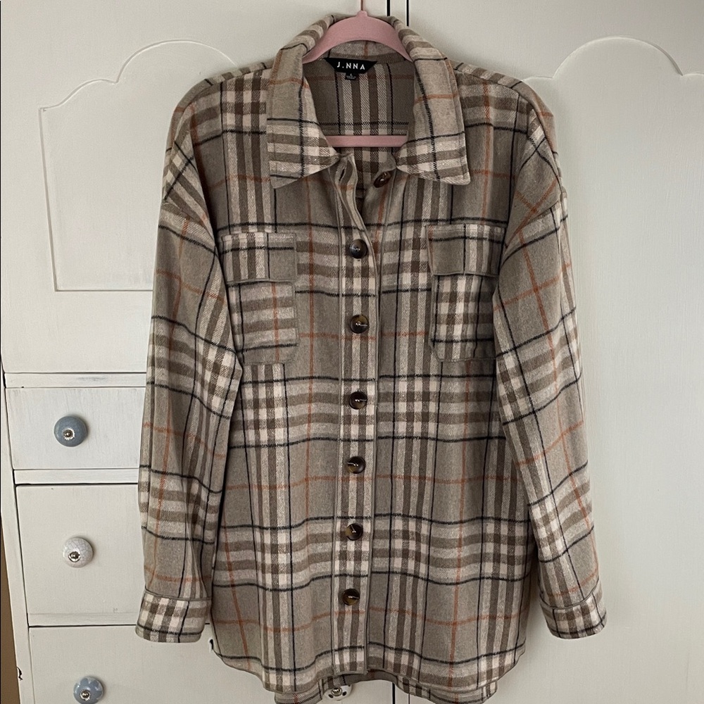 J.NNA Shacket plaid brown Large - Picture 3 of 10